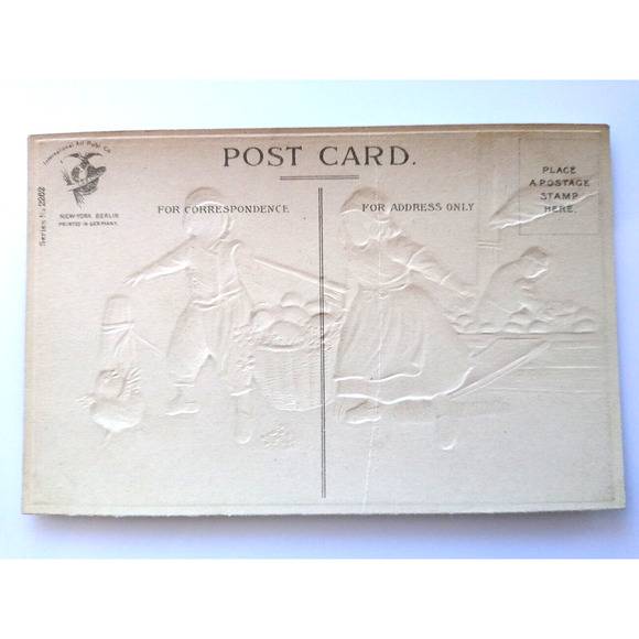 Easter Greetings Postcard Dutch Children Egg Basket Dockside Boat Windmill 2262 - Picture 3 of 3